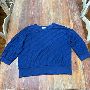 Anthropologie Saturday Sunday Blue Crew Neck Textured Puff Sleeve Tee Large